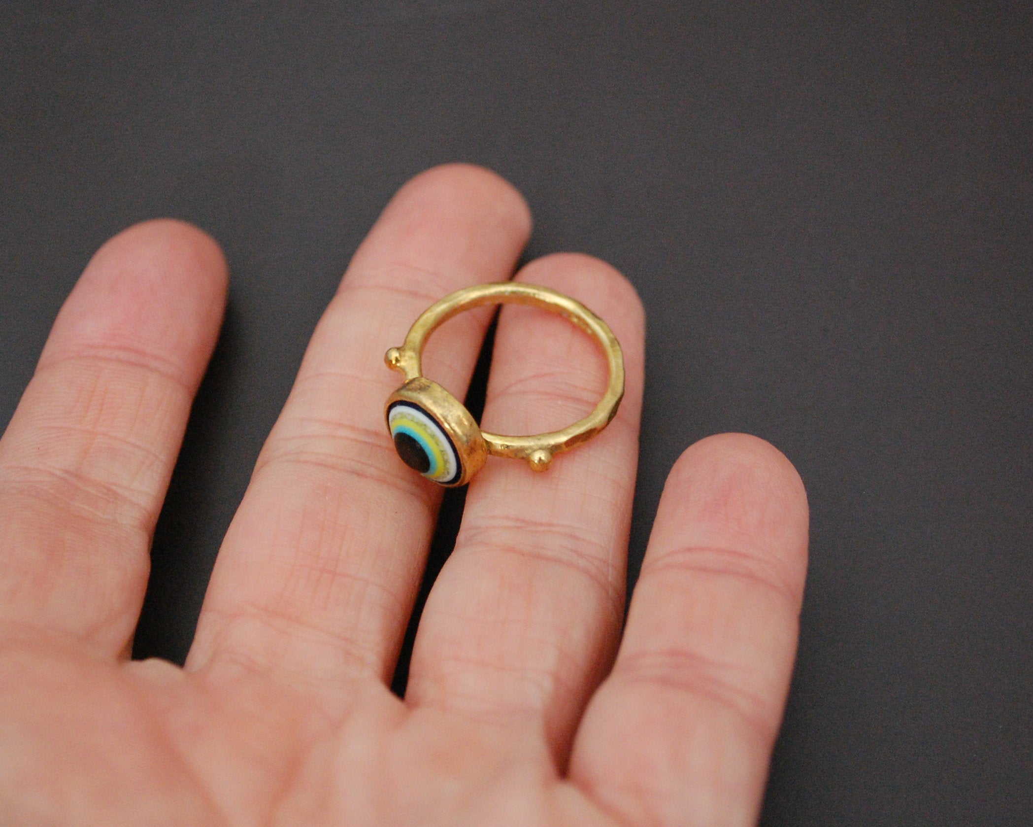 Gilded Sterling Silver Eye Ring - Size 7