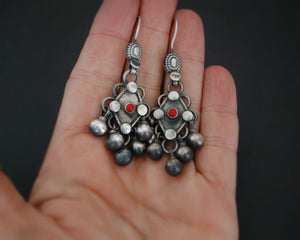 Rajasthani Coral Silver Earrings with Bells