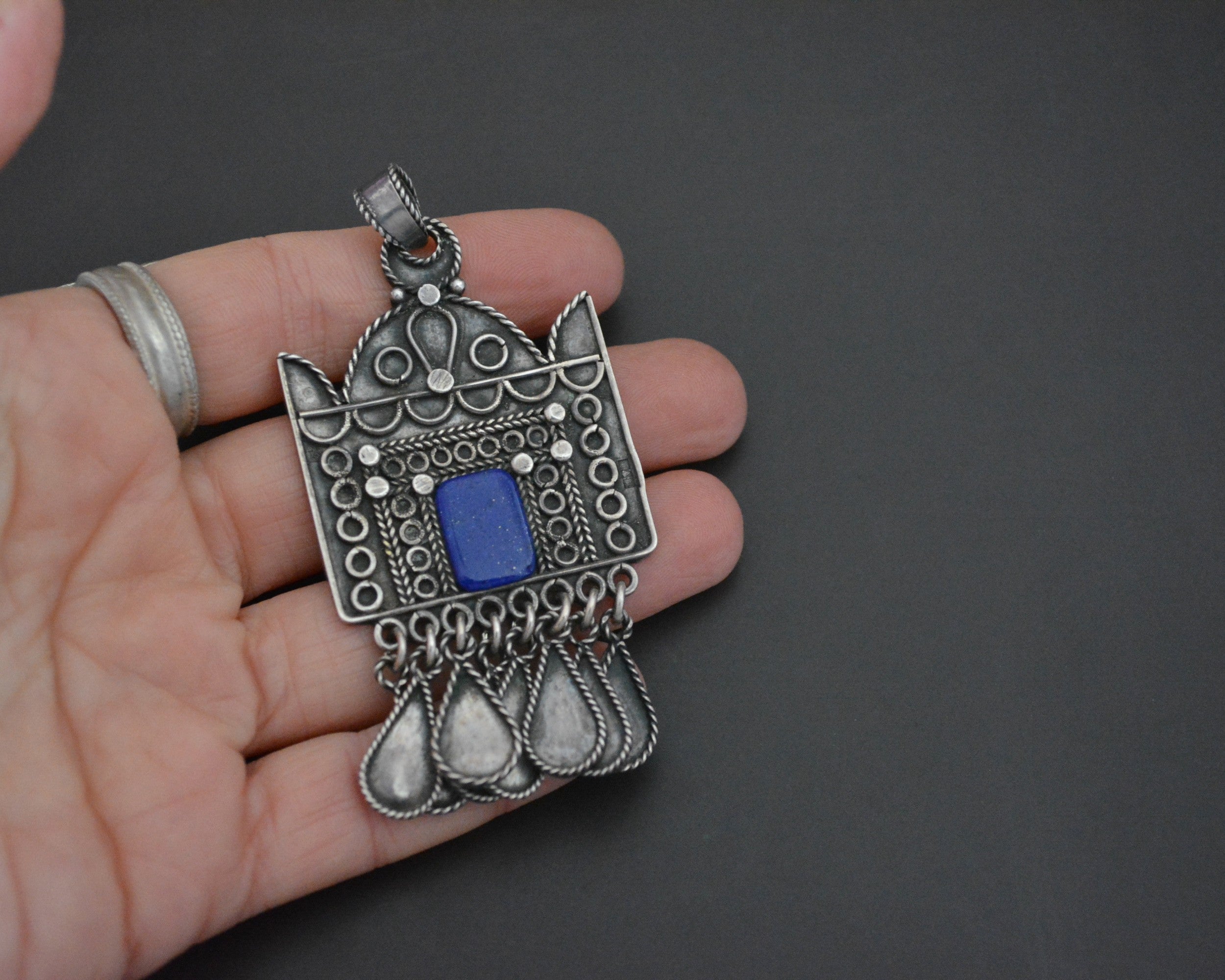 Ethnic Lapis Lazuli Pendant with Dangles