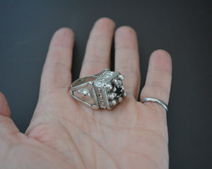 Pashtun Silver Ring with Glass - Size 7
