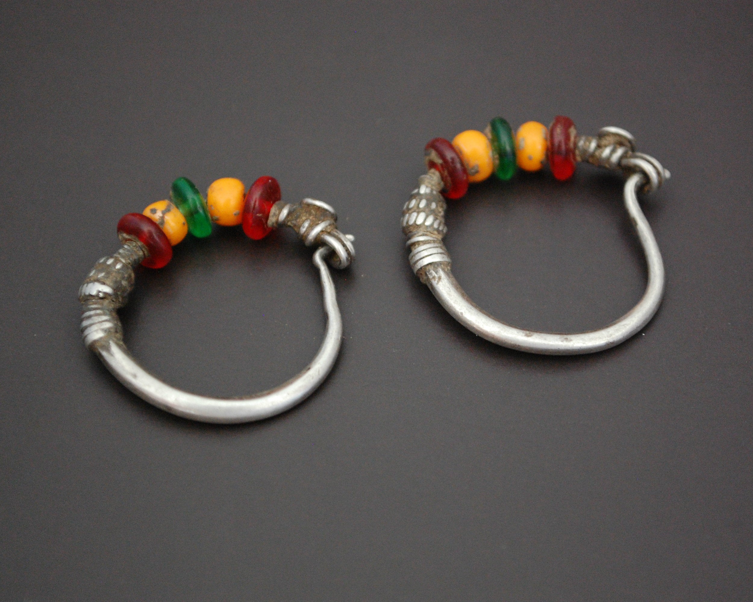 Tribal Indian Hoop Earrings with Colorful Beads