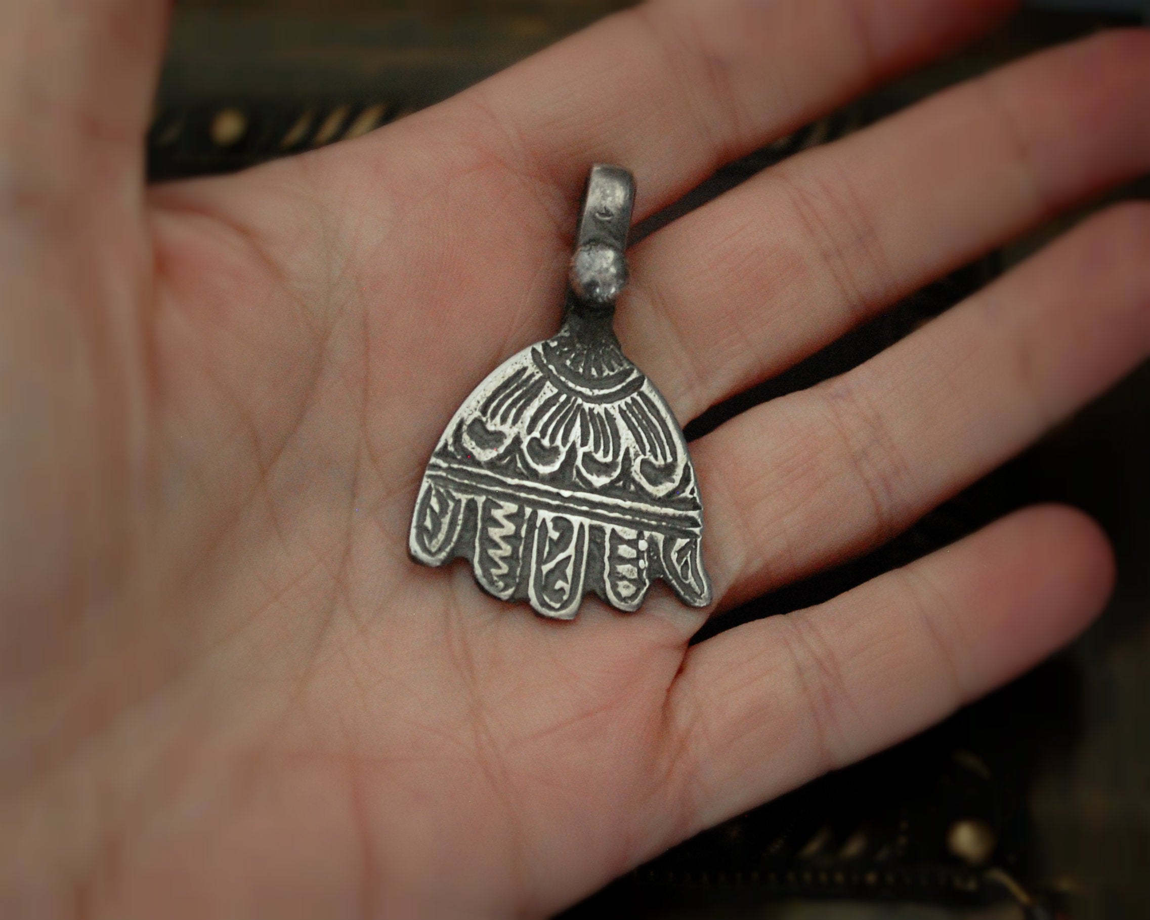 Old Berber Hamsa Silver Pendant