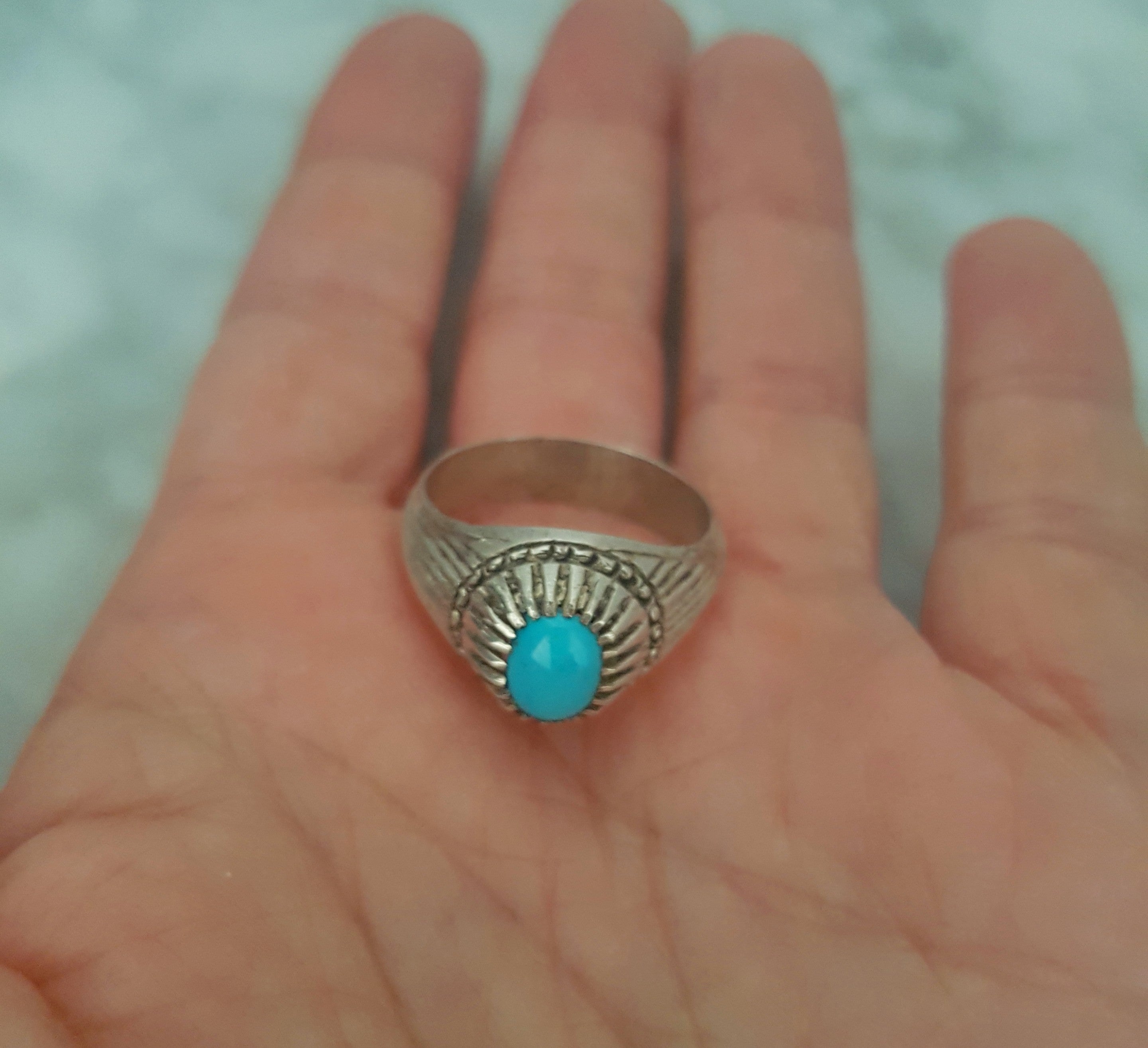 Afghani Silver Turquoise Ring - Size 8.5
