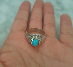 Afghani Silver Turquoise Ring - Size 8.5