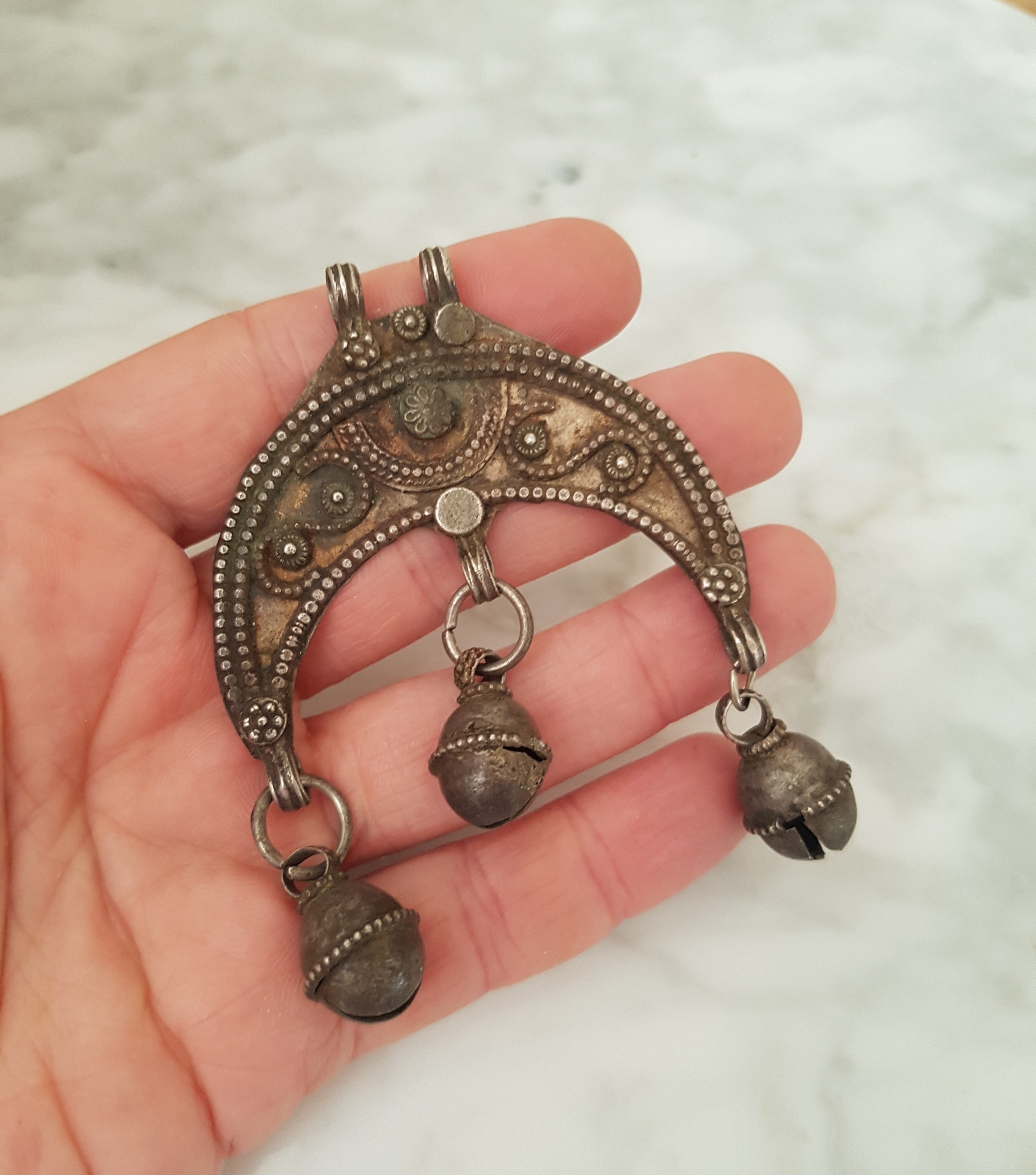 Old Crescent Amulet with Bells from Yemen