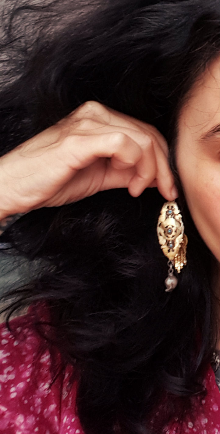 Vintage Afghani Silver Gilded Earrings