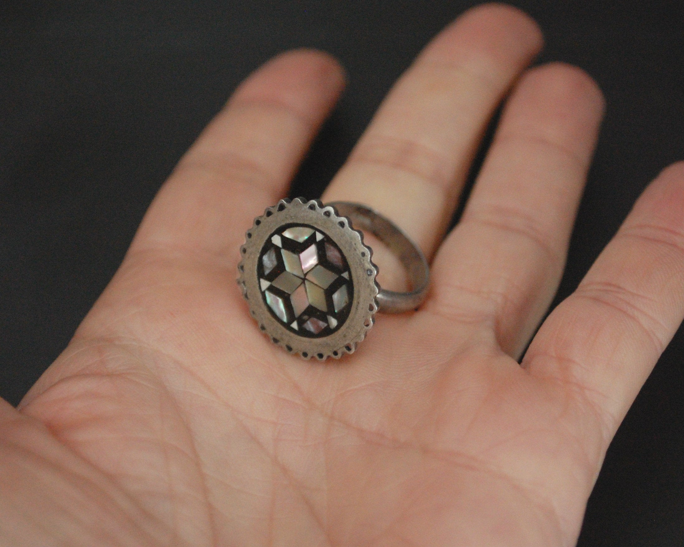 Mother of Pearl Inlay Ring from Egypt - Size 6