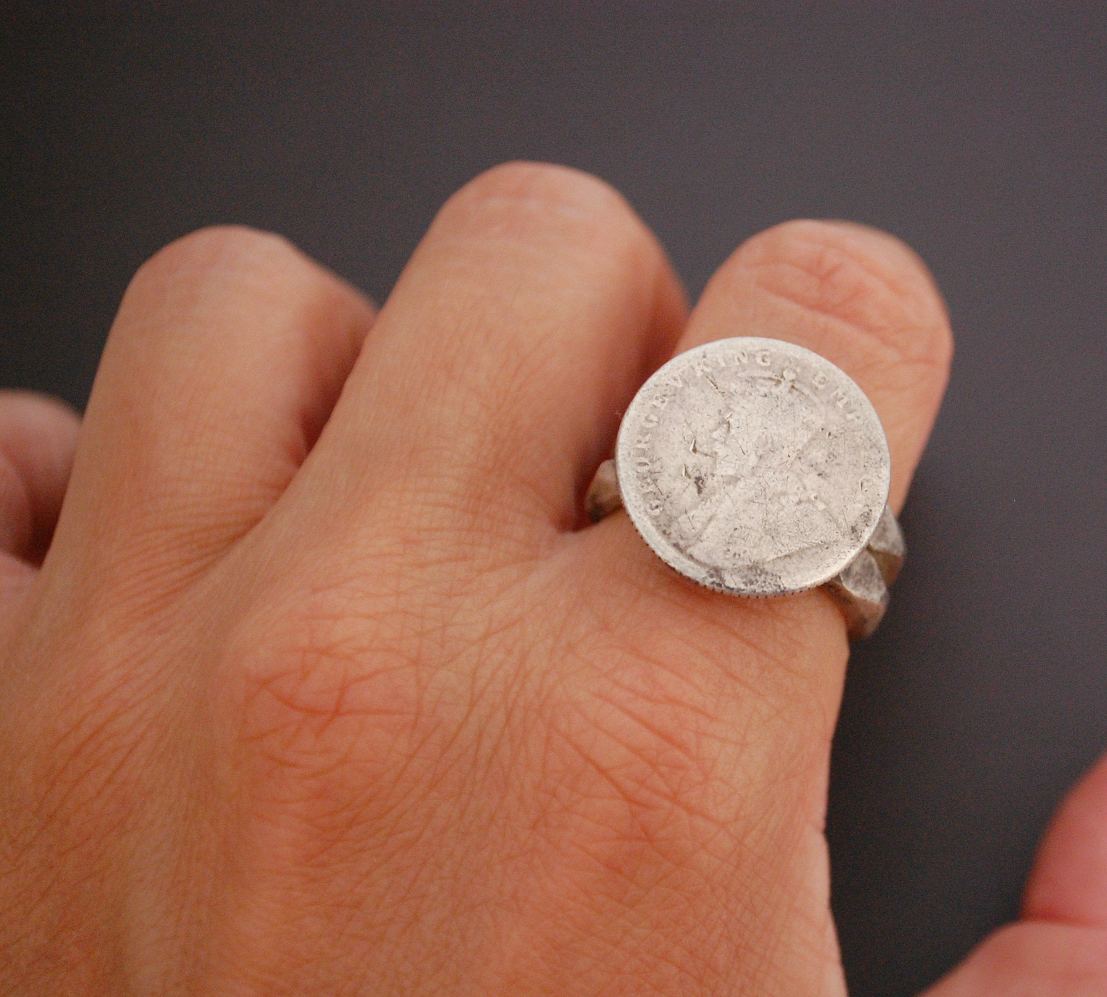 Old Indian Tribal Coin Ring with Double Band - Size 6.75