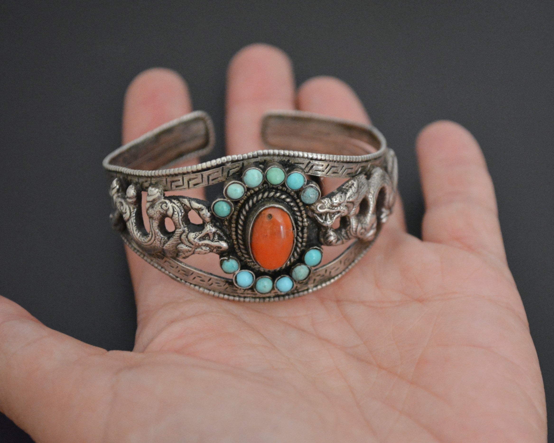 Nepali Dragon Coral Turquoise Bracelet