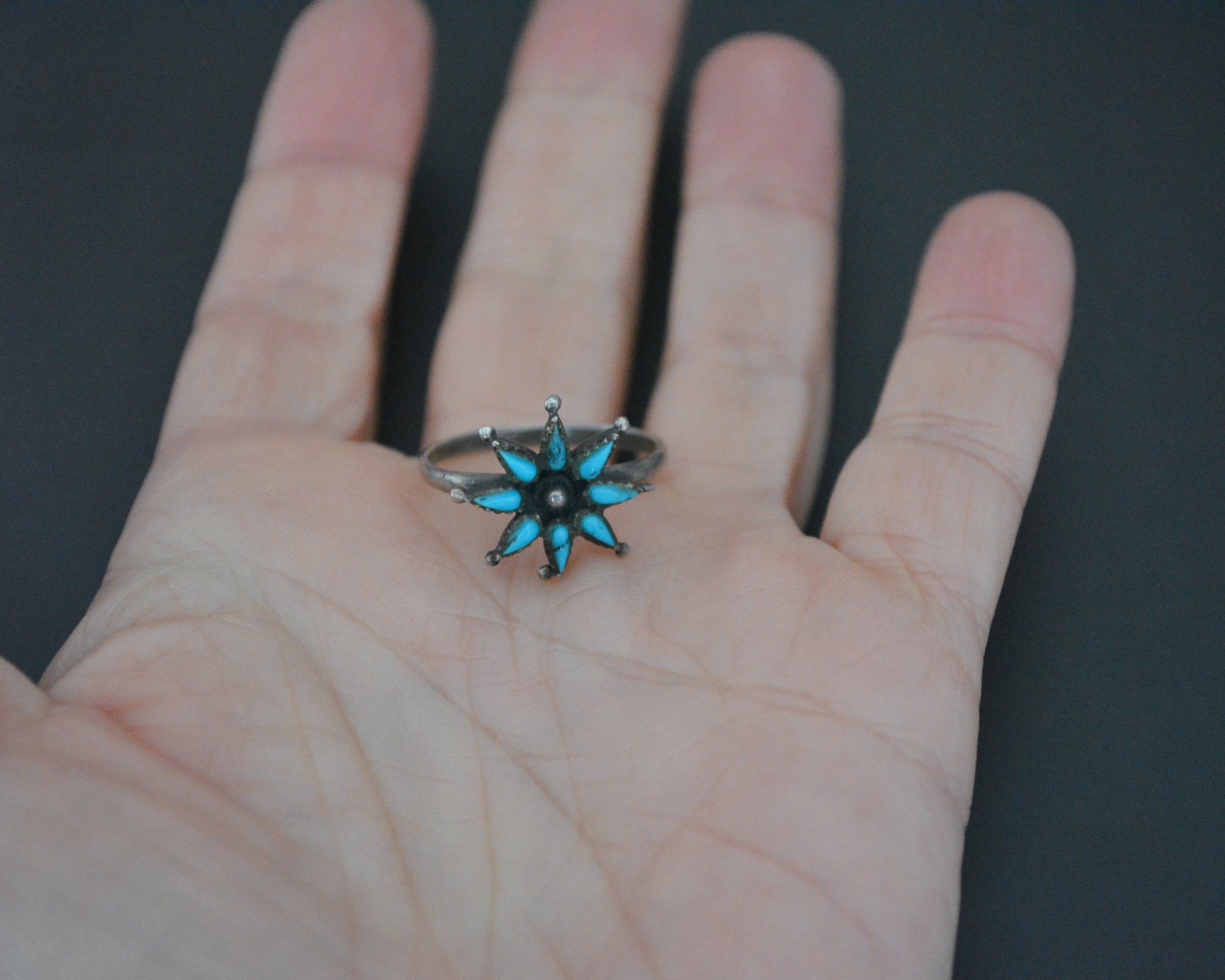 Zuni Turquoise Petit Point Ring - Size 9