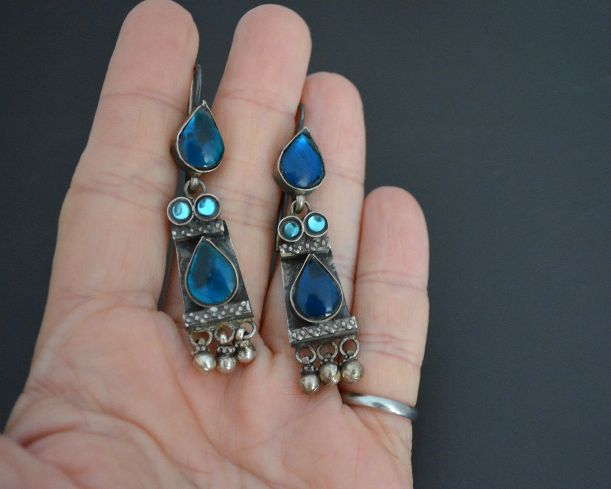 Rajasthani Earrings with Blue Glass