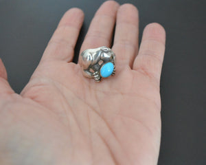 Jaguar Turquoise Silver Ring - Size 8.5