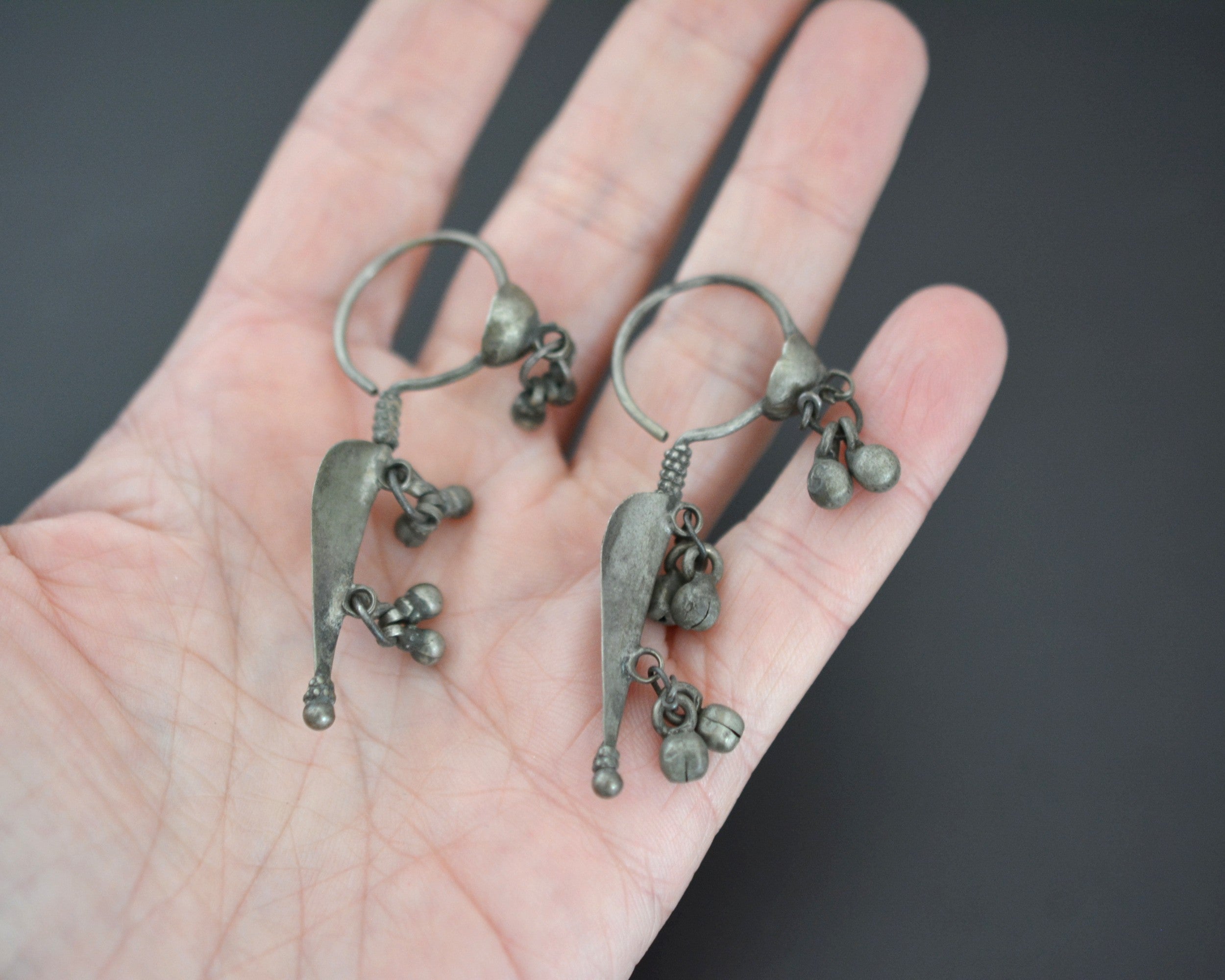 Old Rajasthani Silver Earrings with Bells