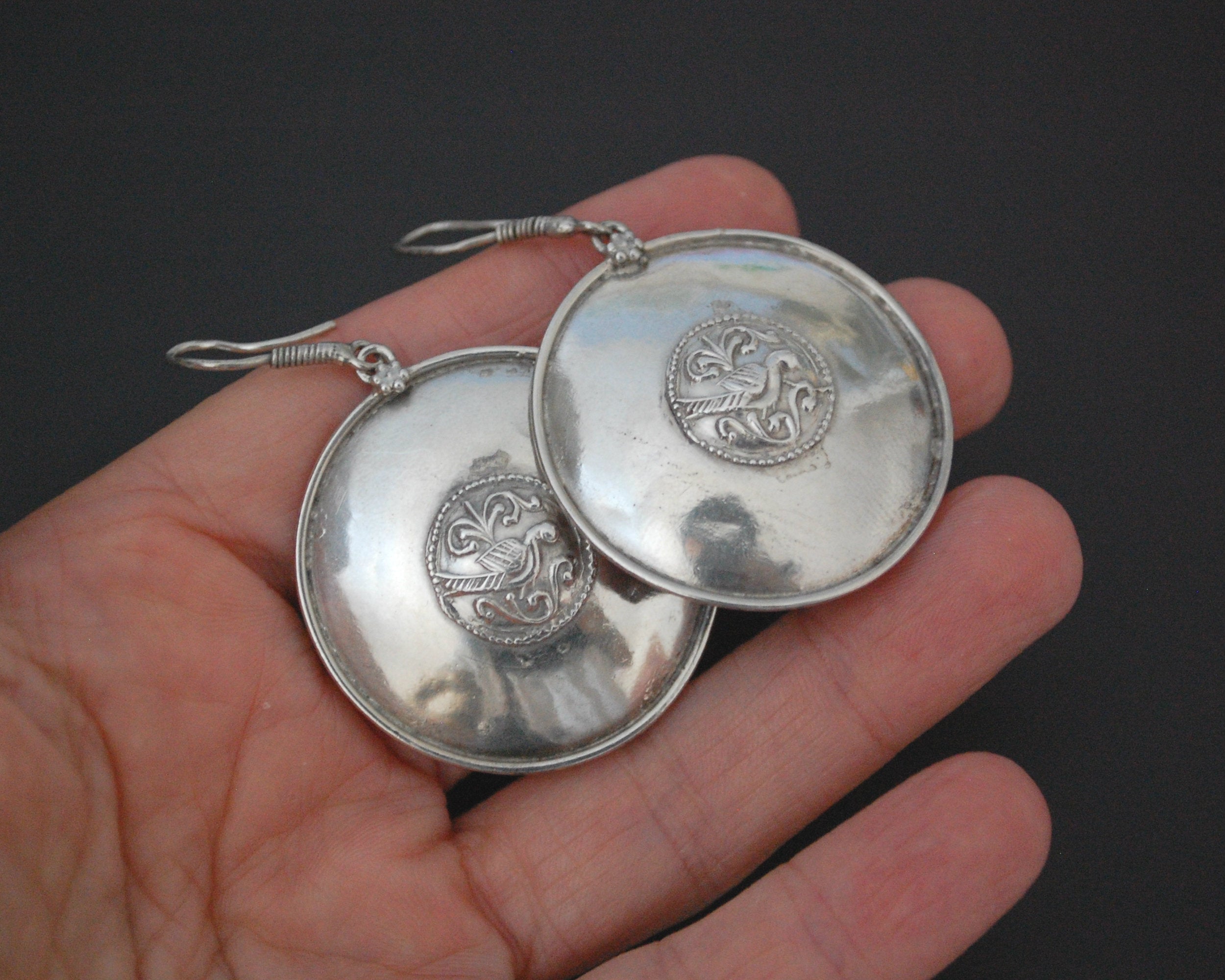 Indian Silver Peacock Disc Earrings