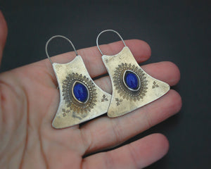 Ethnic Gilded Lapis Lazuli Earrings with Engravings