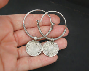 Tribal Indian Hoop Earrings with Coins - LARGE