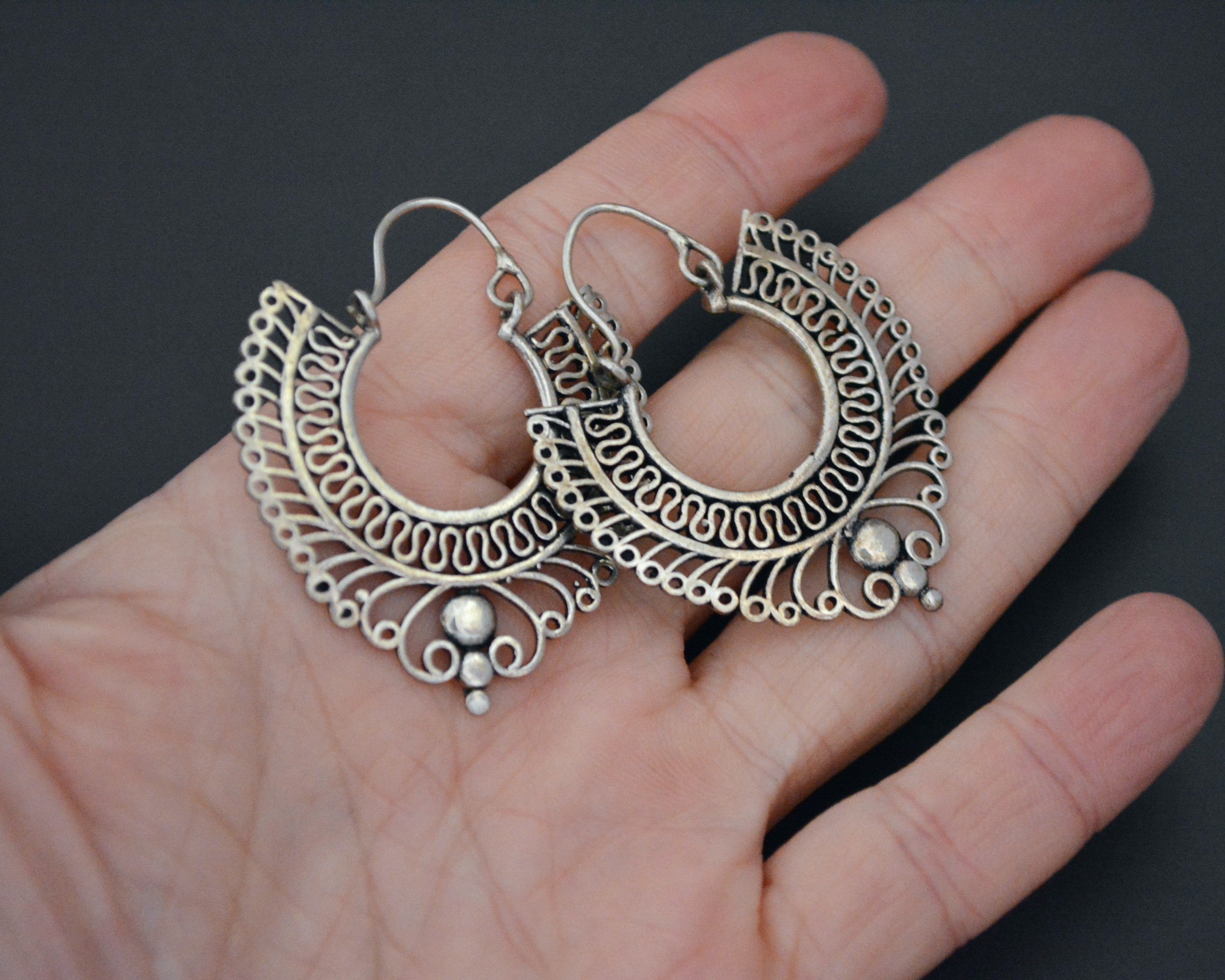 Filigree Silver Hoop Earrings