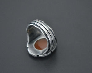 Bold Ethnic Carnelian Silver Ring - Size 9.5