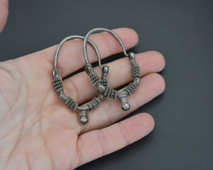 Old Large Gujarati Hoop Earrings - Old Silver