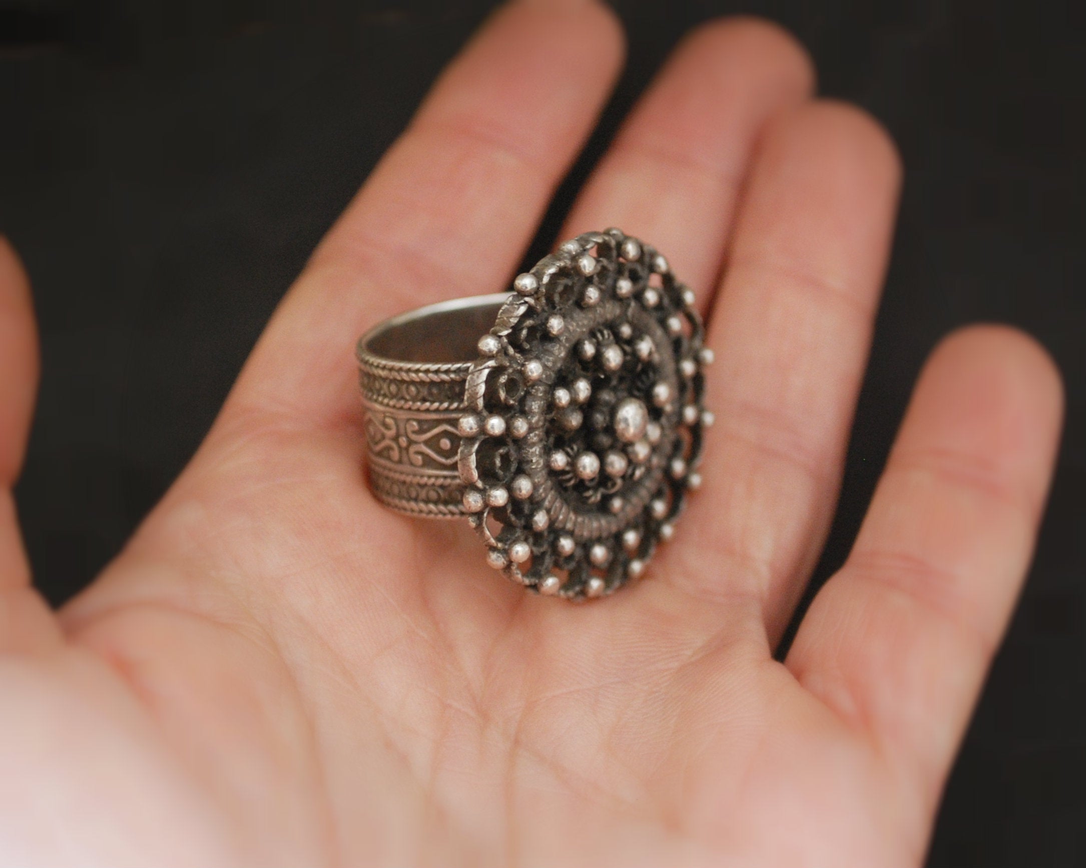 Bold Ethnic Silver Ring - Size 9.25