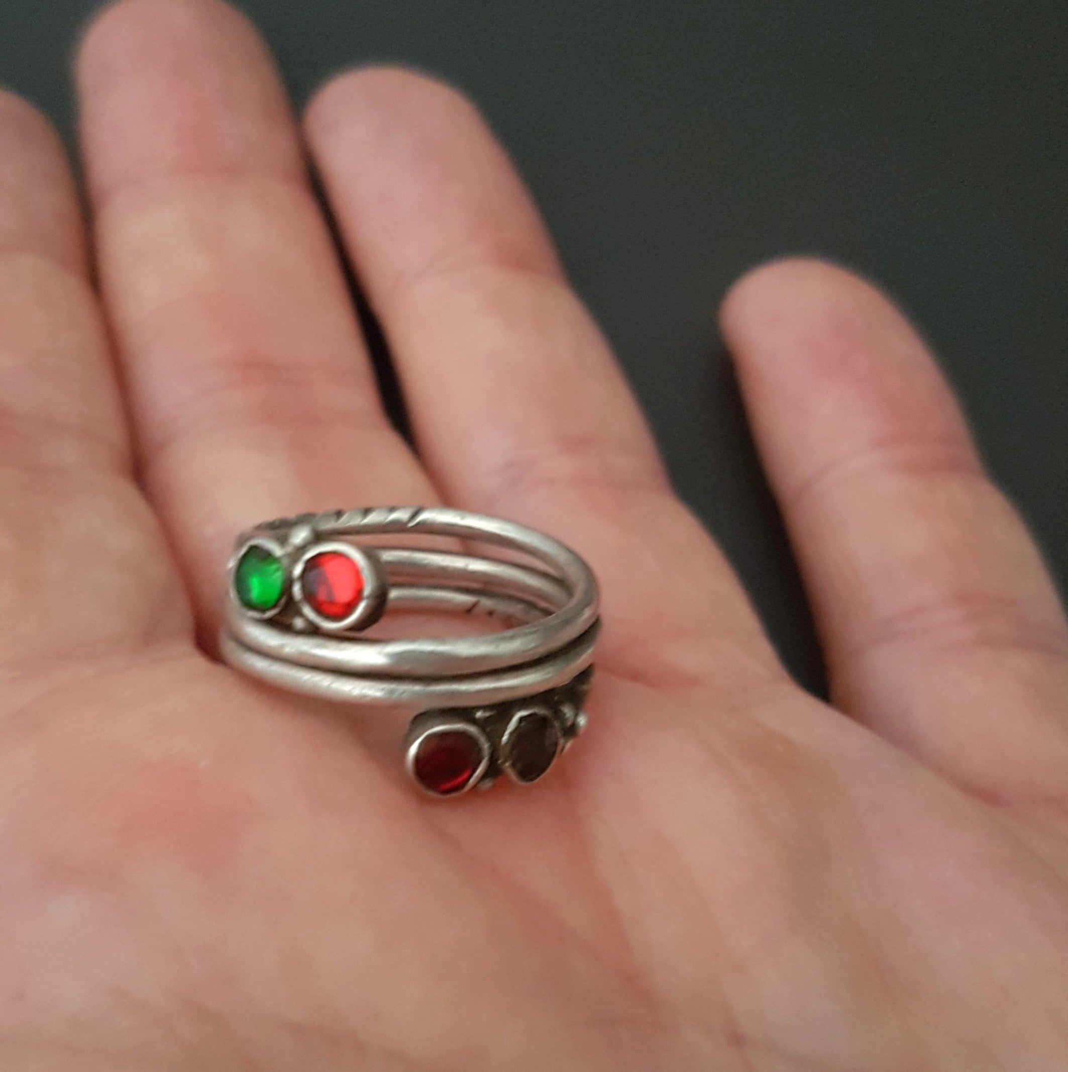 Indian Coil Ring with Glass Stones - Size 6