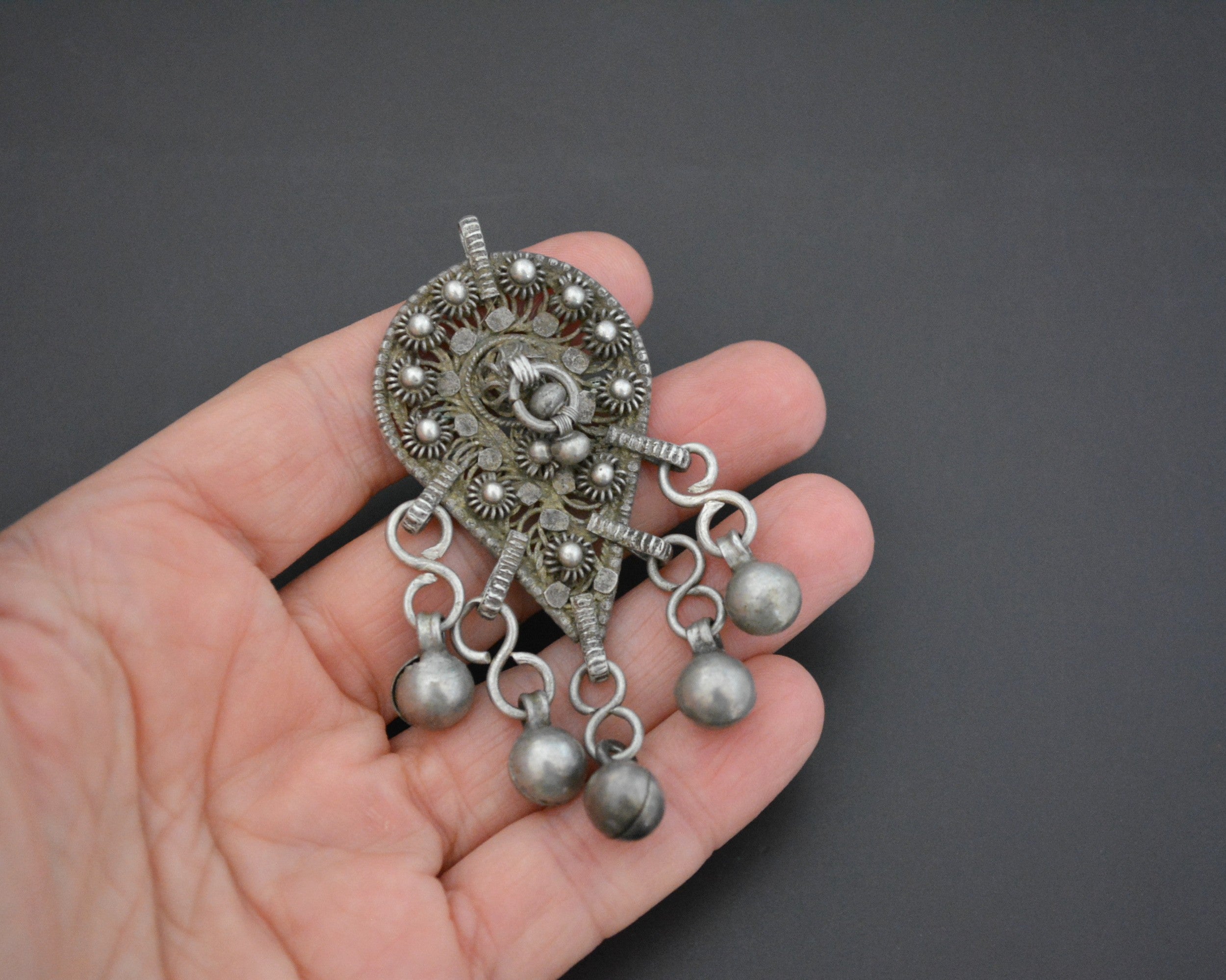 Antique Yemeni Filigree Pendant with Bells