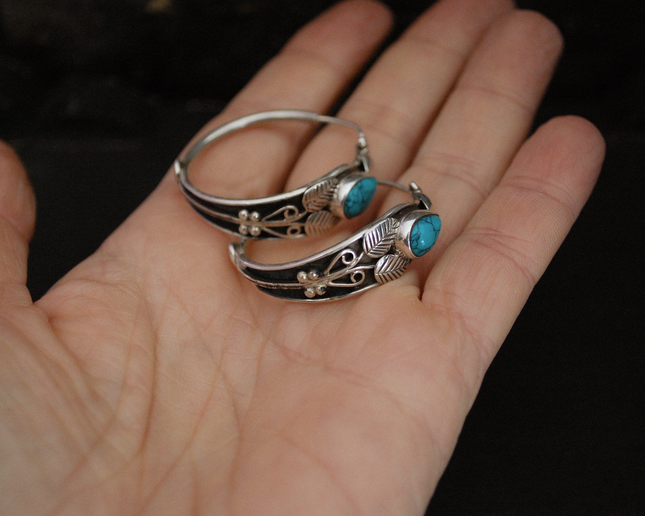 Ethnic Hoop Earrings with Turquoise