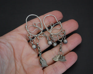 Uzbek Silver Hoop Earrings with Tassels and Bells