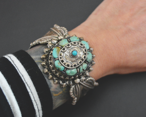 Fabulous Nepali Tibetan Turquoise Cuff Bracelet - HEAVY