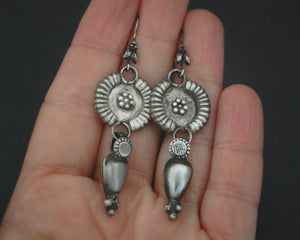 Rajasthani Flowery Silver Earrings with Dangles