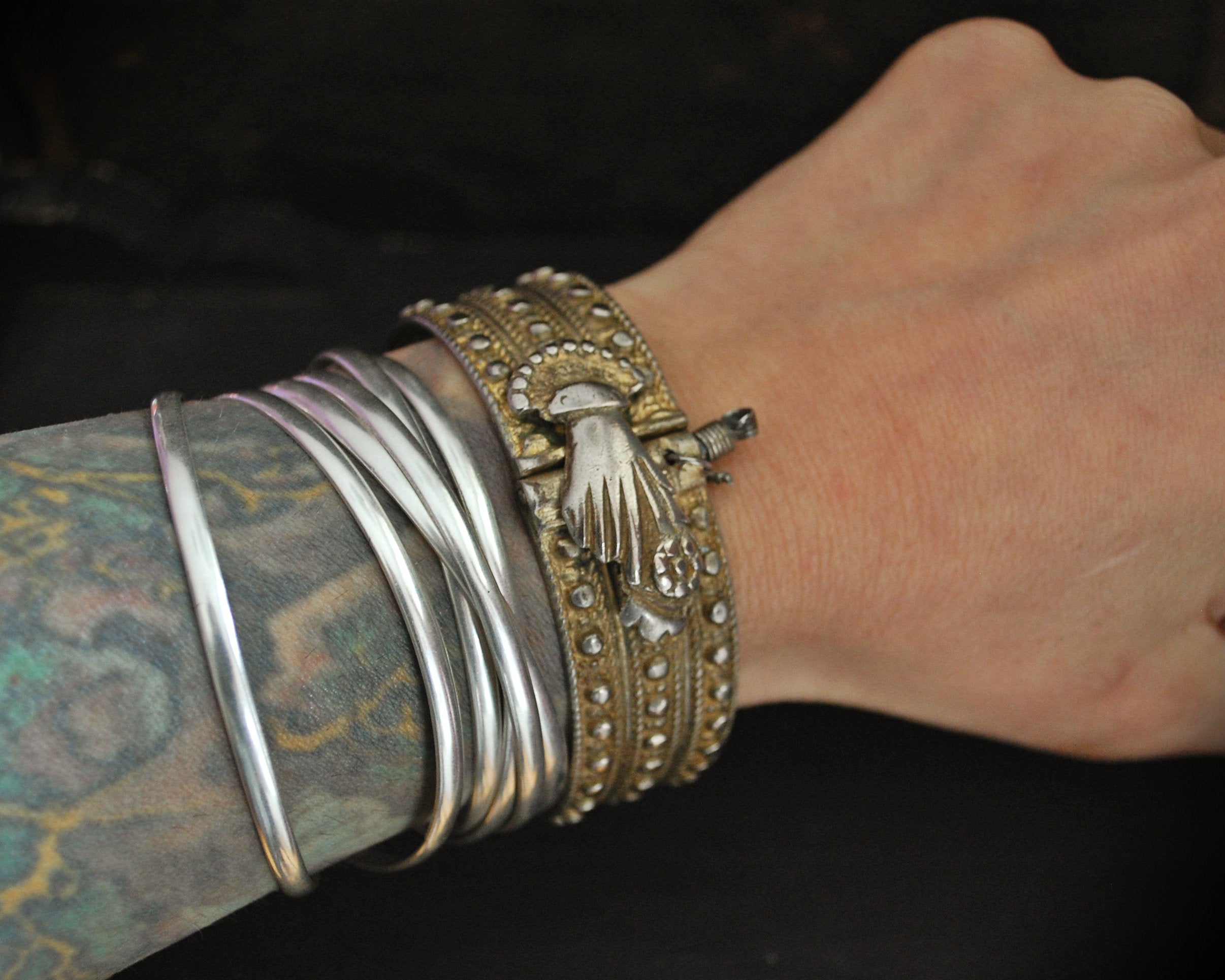 Old Palestinian Silver and Gilded Bracelet