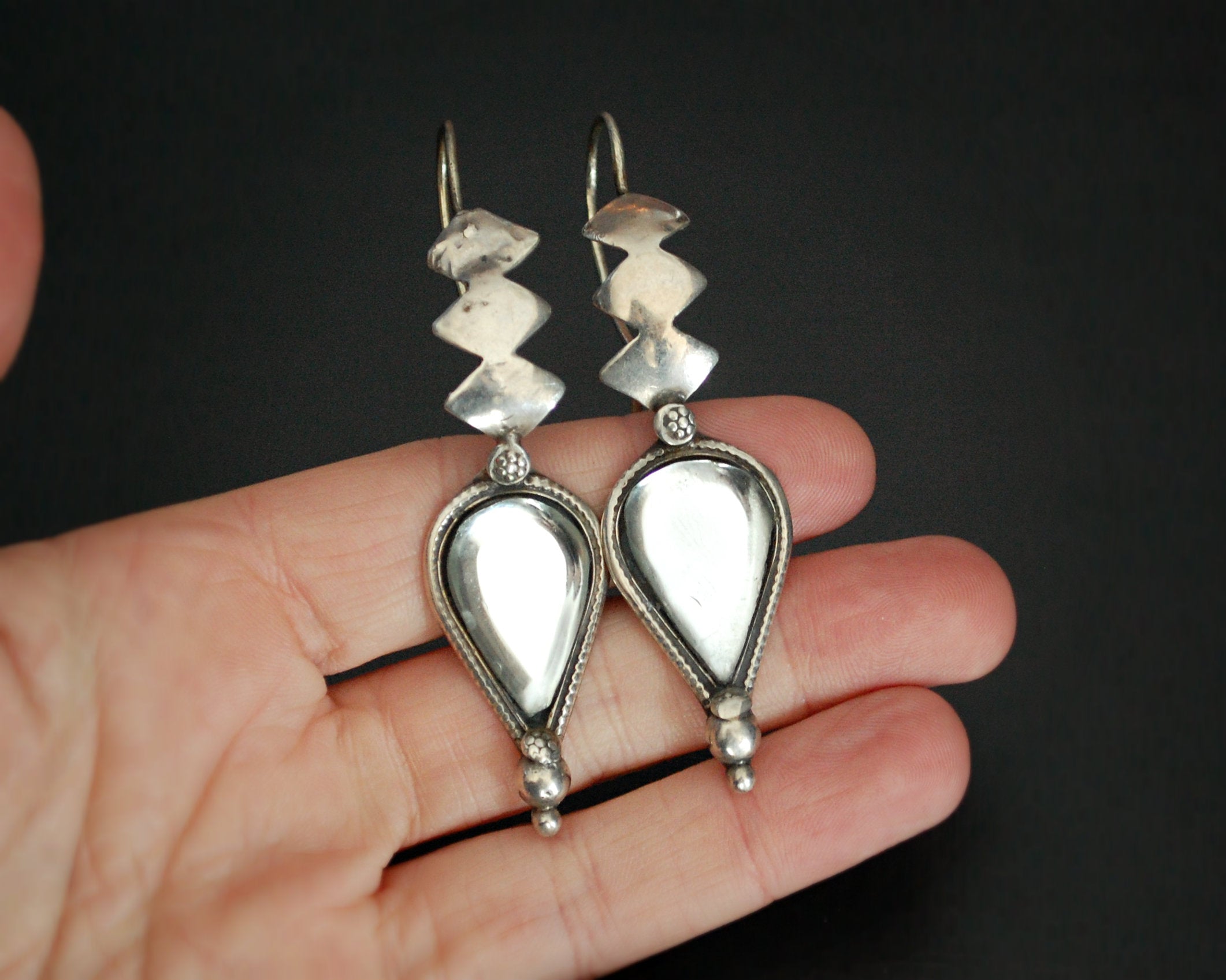 Old Gujarati Silver Mirrored Earrings