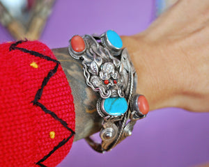 Fabulous Nepali Dragon Bracelet with Coral and Turquoises
