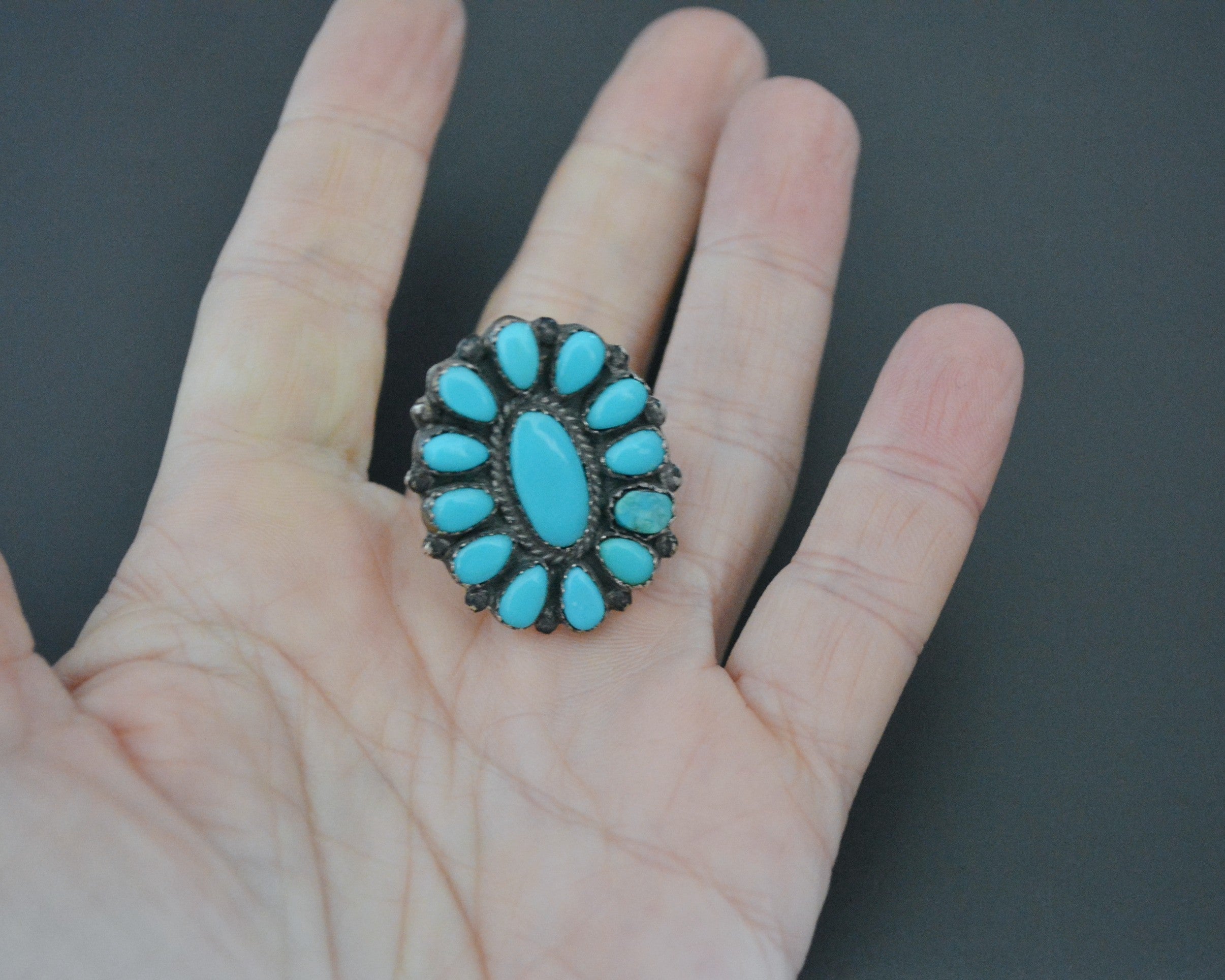 Zuni Cluster Turquoise Ring - Size 6