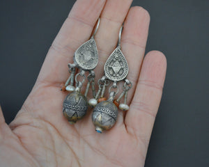 Vintage Kazakh Earrings with Coral and Pearls