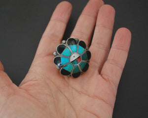 Zuni Sunface Multistone Inlay Ring - Size 8.75