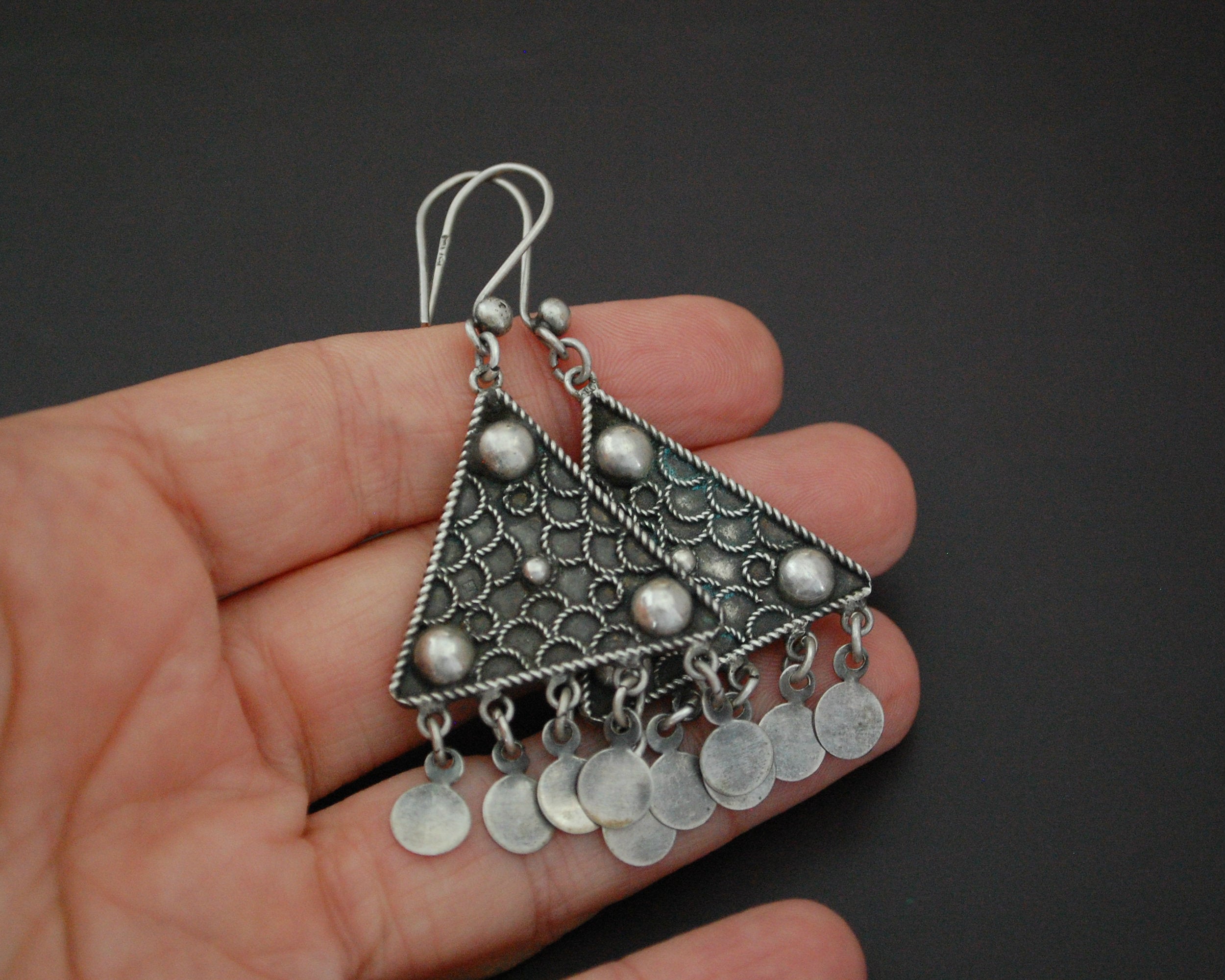 Ethnic Silver Dangle Earrings from Egypt