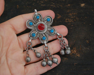 Antique Afghani Flower Pendant with Bells