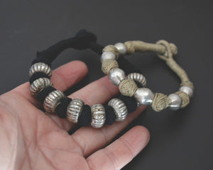 Rajasthani Silver Wax Beads Cotton Bracelet - White - SMALL
