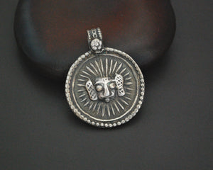 Indian Surya Silver Pendant with Flower on the Bale