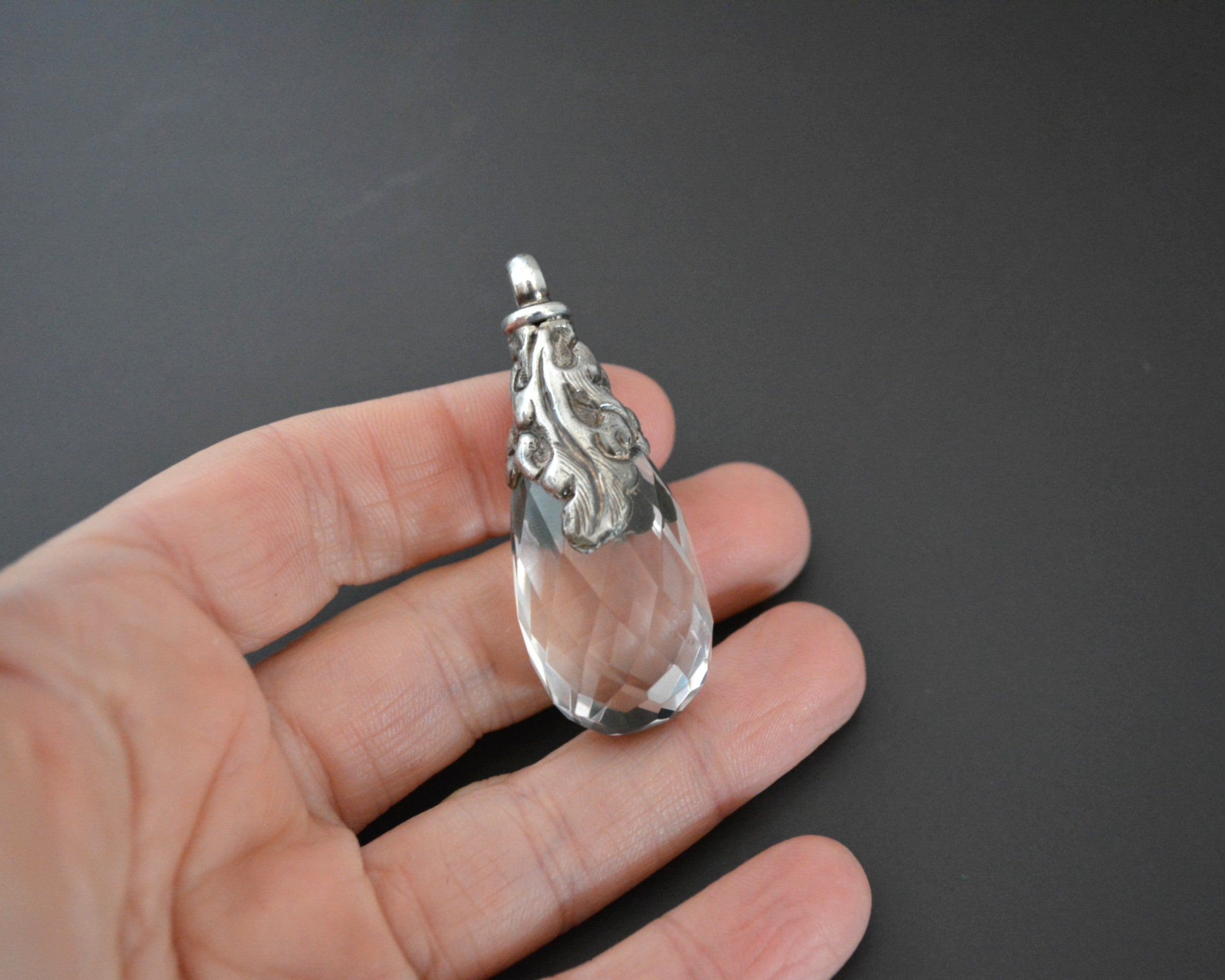 Himalayan Crystal Quartz Pendant with Repoussee Cap