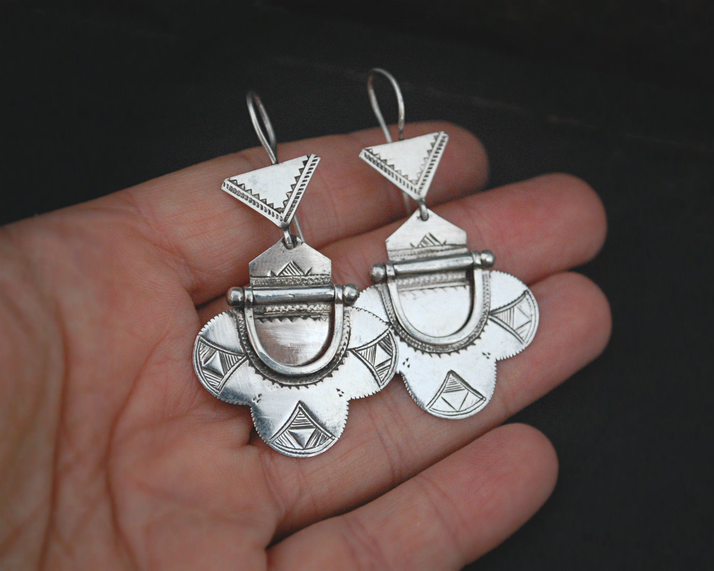 Hinged Tuareg Earrings with Carvings