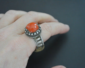 Old Tibetan Coral Ring - Size 9