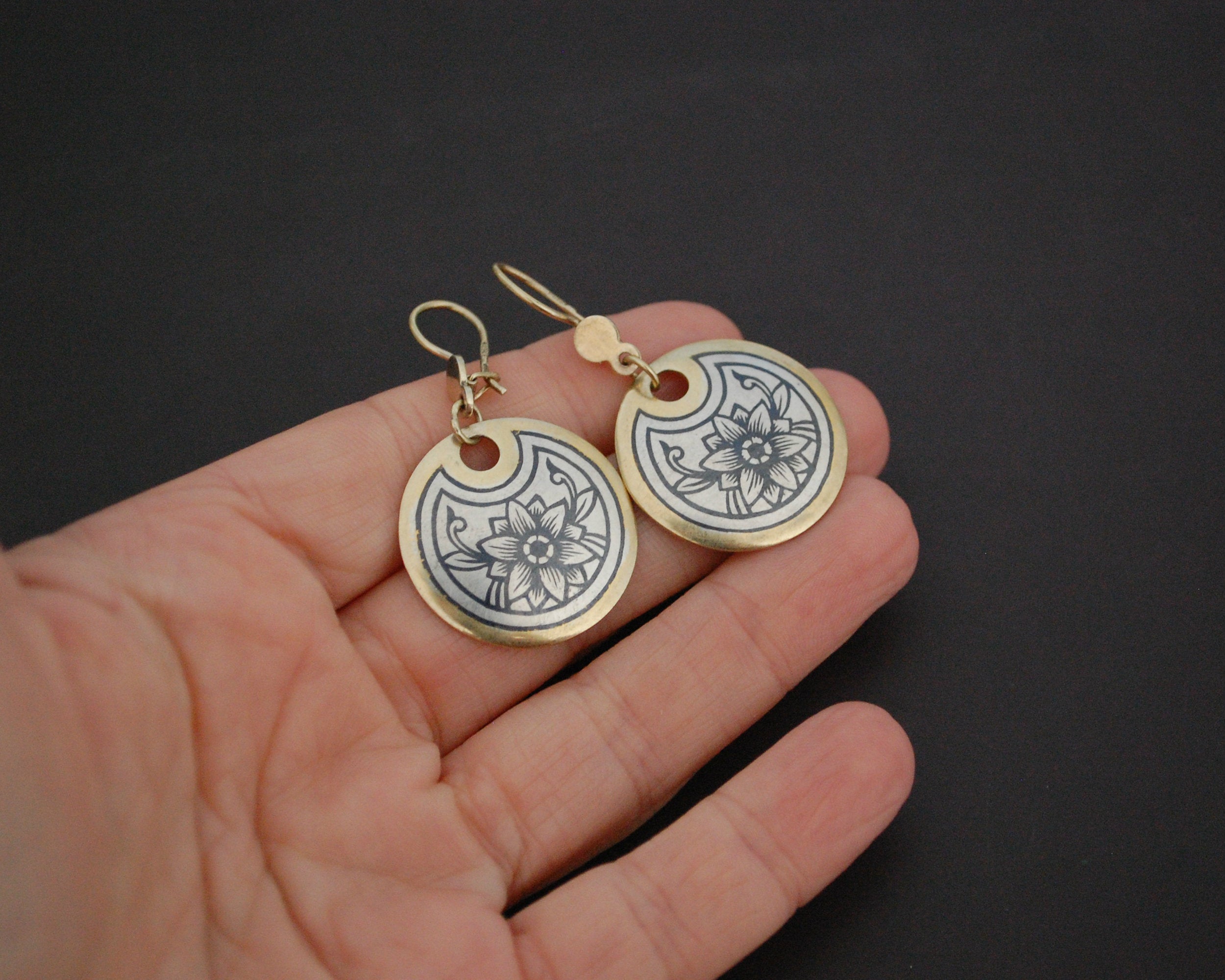 Russian Niello Silver Gilded Earrings