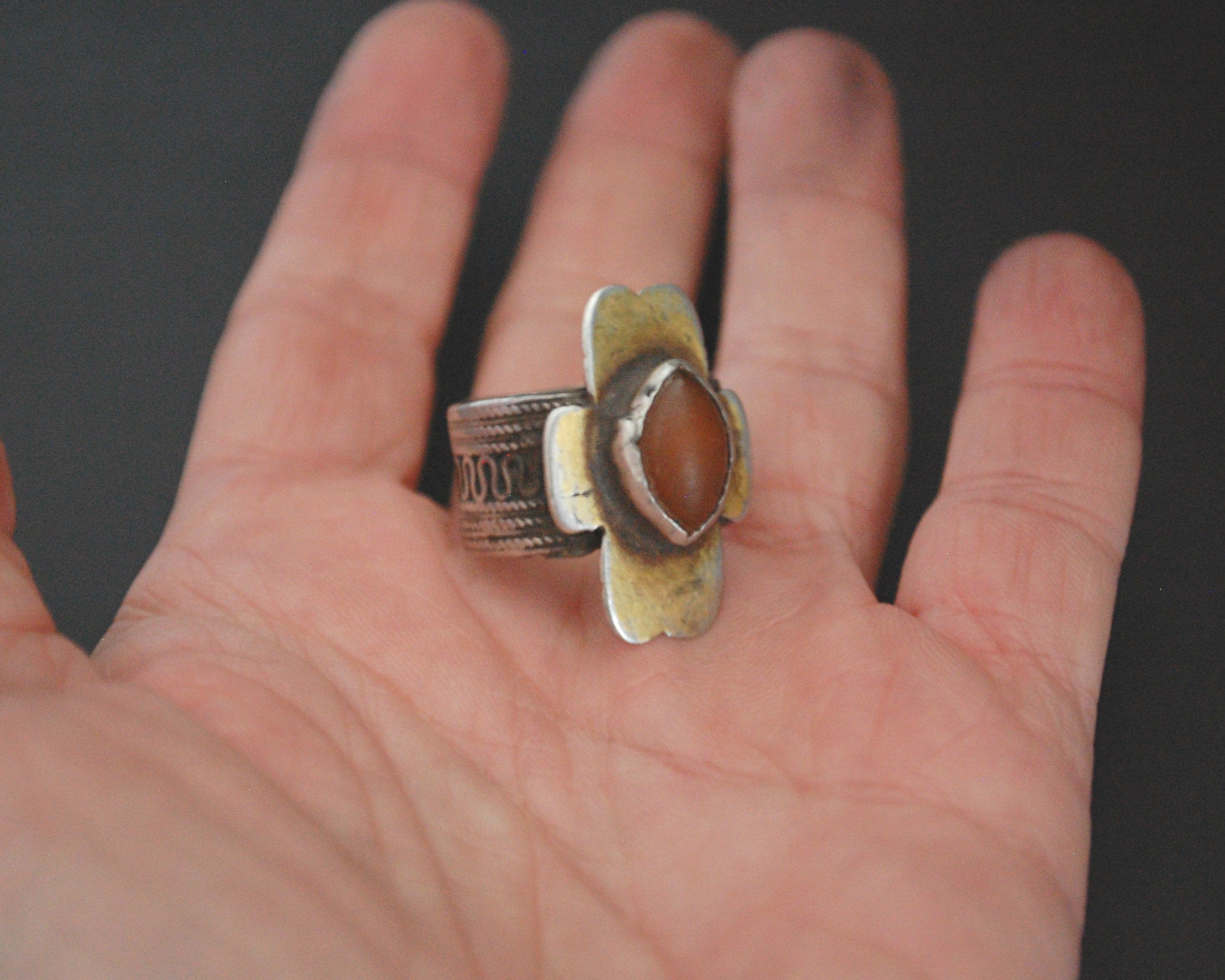 Turkmen Gilded Carnelian Ring - Size 8.5