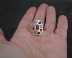 Indian Navaratna Nine Gemstone Astrology Ring - Size 8.5