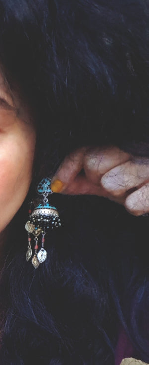 Indian Enamel Jhumka Silver Earrings