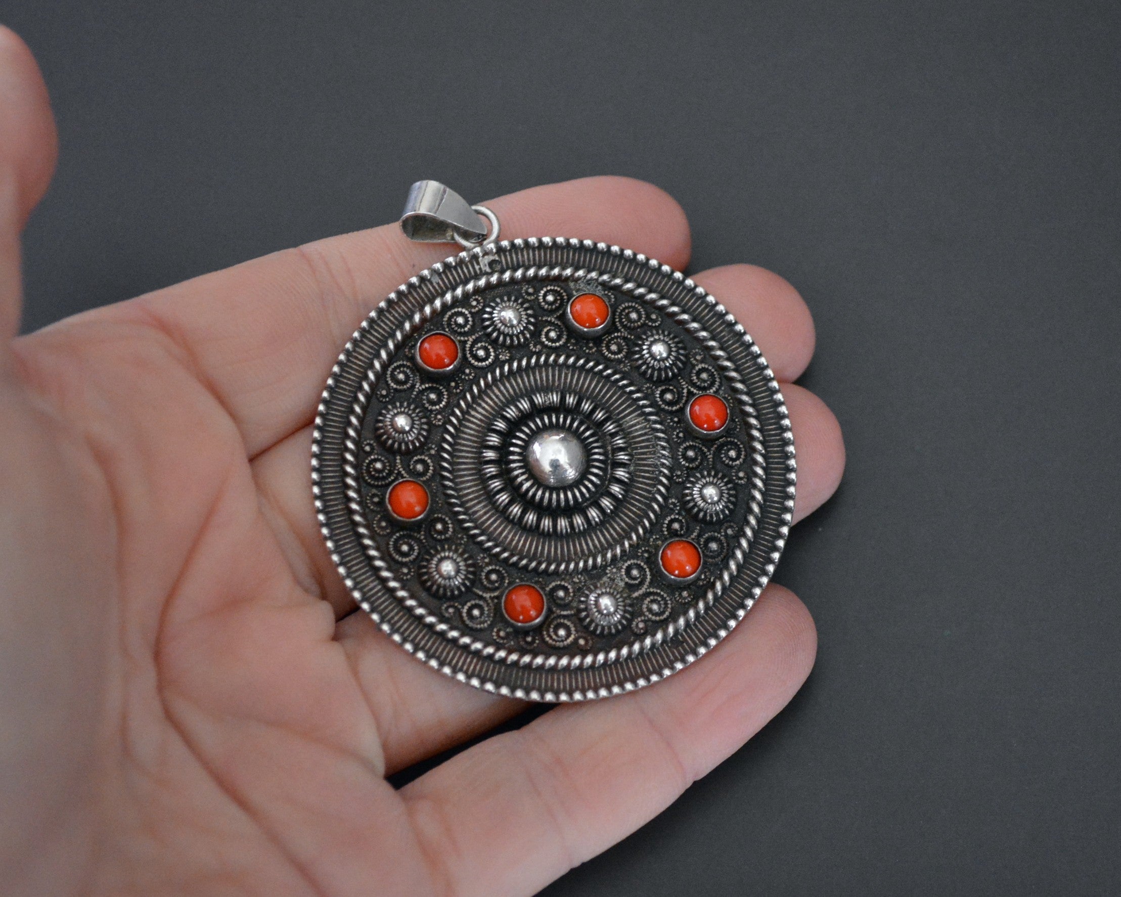 Large Coral Mandala Pendant