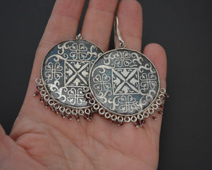 Large Indian Silver Earrings with Bead Dangles