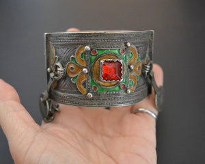 Reserved for M. - Berber Hinged Enamel Bracelet with Glass - SMALL
